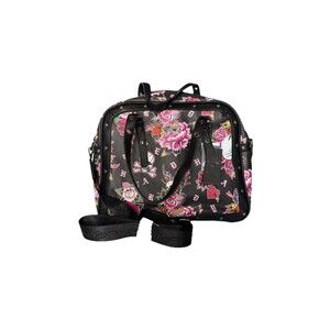 Ed Hardy Skull Rose Satchel Bag Black Pink Vegan Leather Tattoo Purse